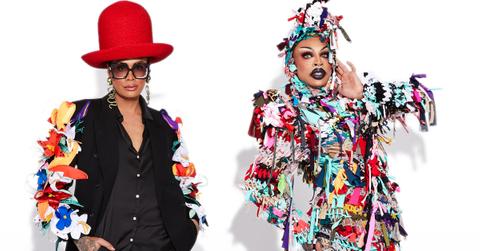 Drag queens Raja Gemini and Yvie Oddly wearing Zero Waste Daniel designs