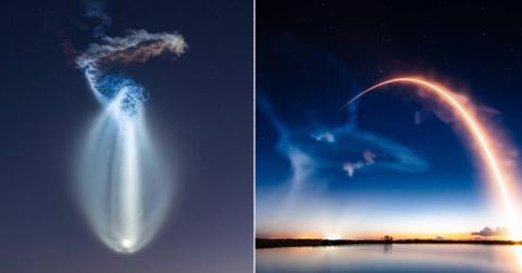 The 'jellyfish' effect appears after the SpaceX rocket launch. (Cover Image Source: X | (L) @johnkrausphotos; (R) @SpaceX)