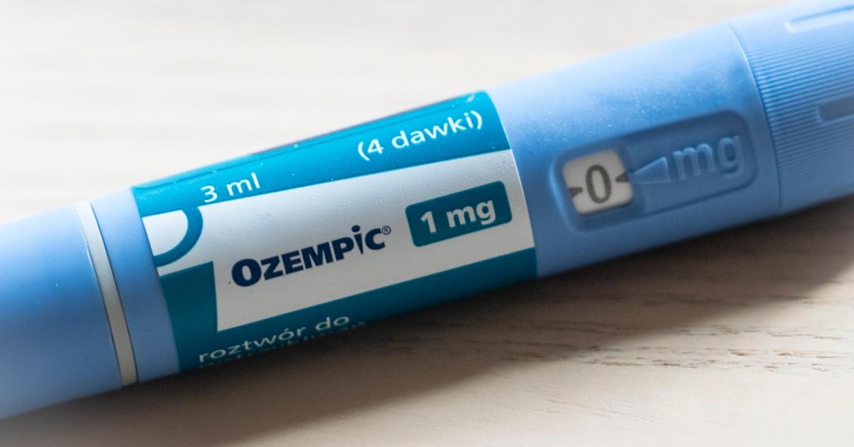 An close up photo of a blue Ozempic injection tube. 