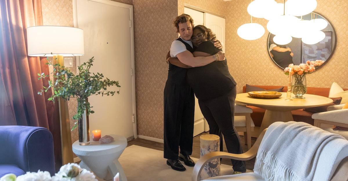 Jeremiah Brent and Jen'ya Reynolds hug during her emotional renovation reveal on 'Queer Eye.'