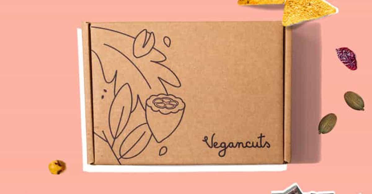 Vegancuts Snack Box on a pink background