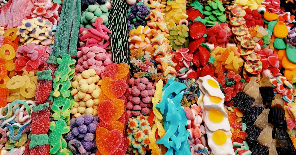 A mountain of colorful candy lays in a pile