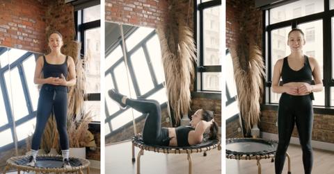 the ness founder Colette Dong introduces various exercises on a rebounder.