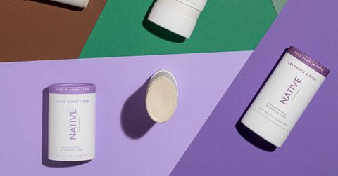 Flat lay of various Native deodorants in cardboard tubes