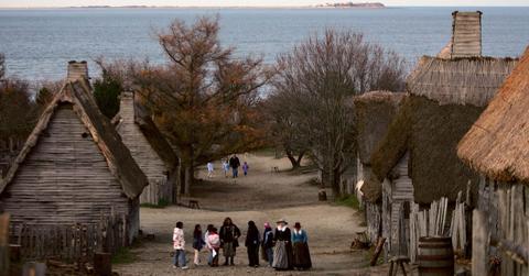 At the 1627 Pilgrim Village at "Plimoth Plantation," role-players are seen portraying Pilgrims.
