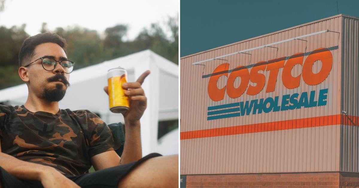 (L) Guy drinking soda from a can. (R) Costco Logo at a store. (Representative Cover Image Source: (L) Pexels | Matheus Bertelli, (R) Unsplash | Omar Abascal)