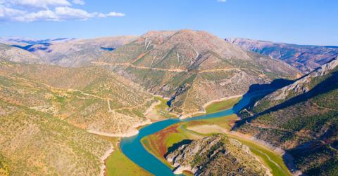 aerial view of Euphrates river and mountains