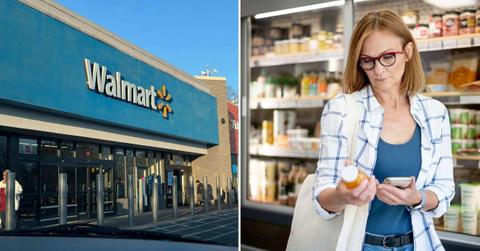 (L) Walmart store, (R) Woman checking a product detail from supermarket aisles (Representative Cover Image Source: (L) Unsplash | David Montero | (R) Freepik)