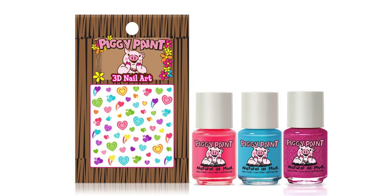 Piggy Paint nail polish, three bottles plus nail decals