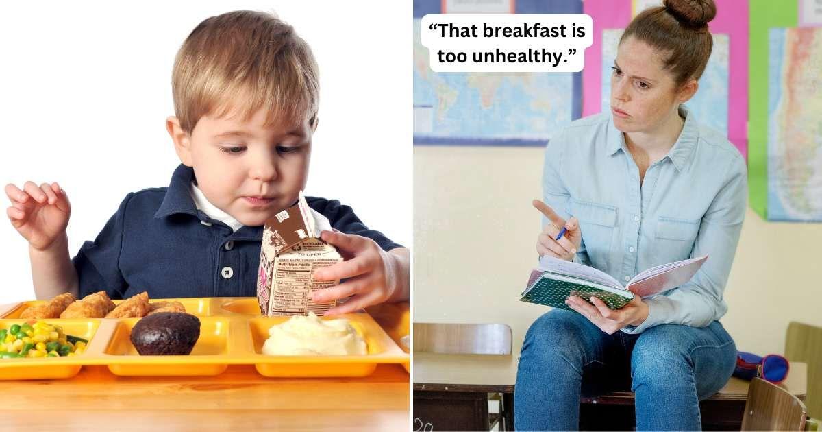 (L) Kindergartner looking at the meal in front of him, (R) Teacher scolding students.  (Representative Cover Image Source: Getty Images | (L) Stephanie Phillips, (R) Barbara Gibbons)