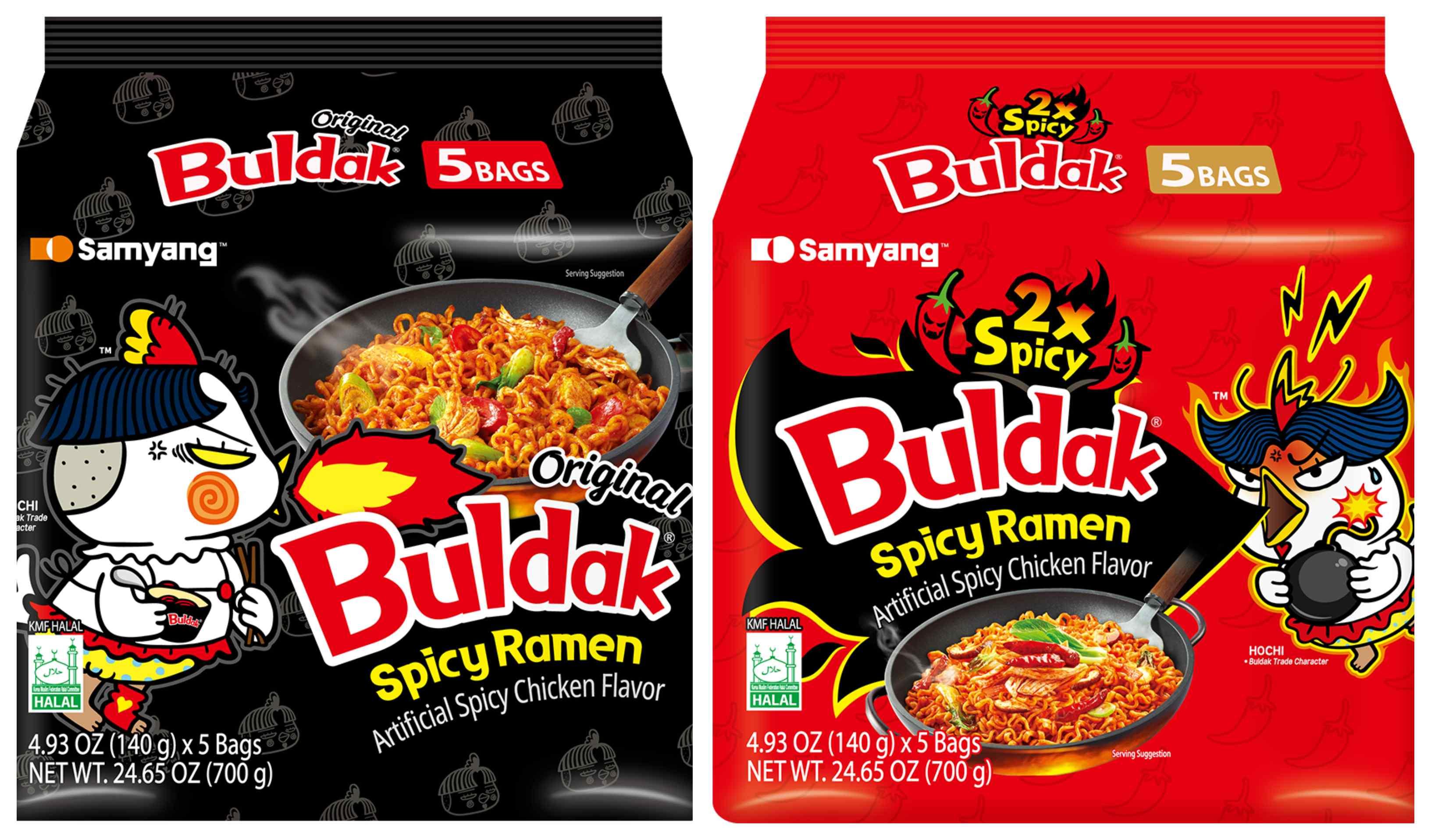 Two flavors of Buldak Ramen are pictured.