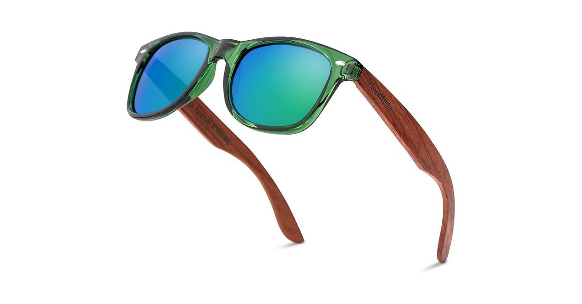 Cloudfield Wood Frame Sunglasses in the classic Wayfarer design with a bamboo frame