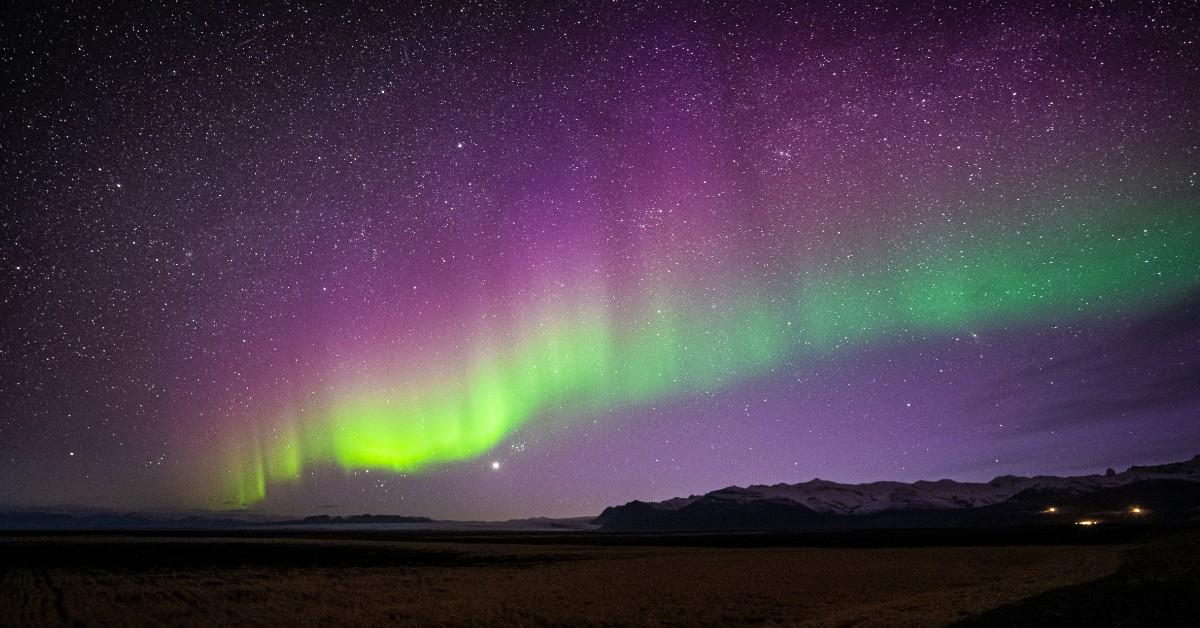 Pink and green northern lights