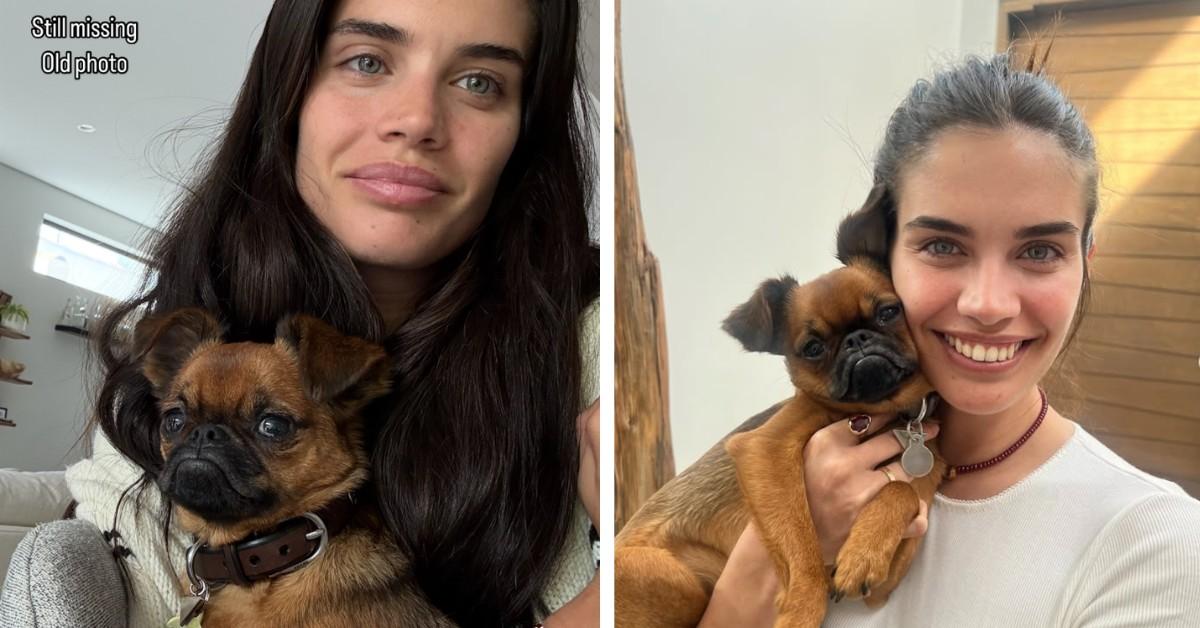 Sara Sampaio poses with her missing dog Mongo