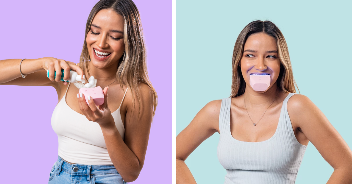 A woman prepares her autobrush by adding toothpaste while another uses hers