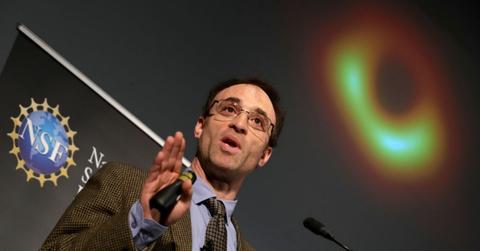 male speaker introducing first image of a black hole