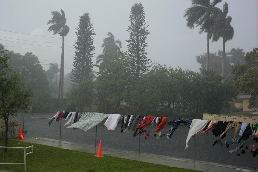 Clothing line in a storm.