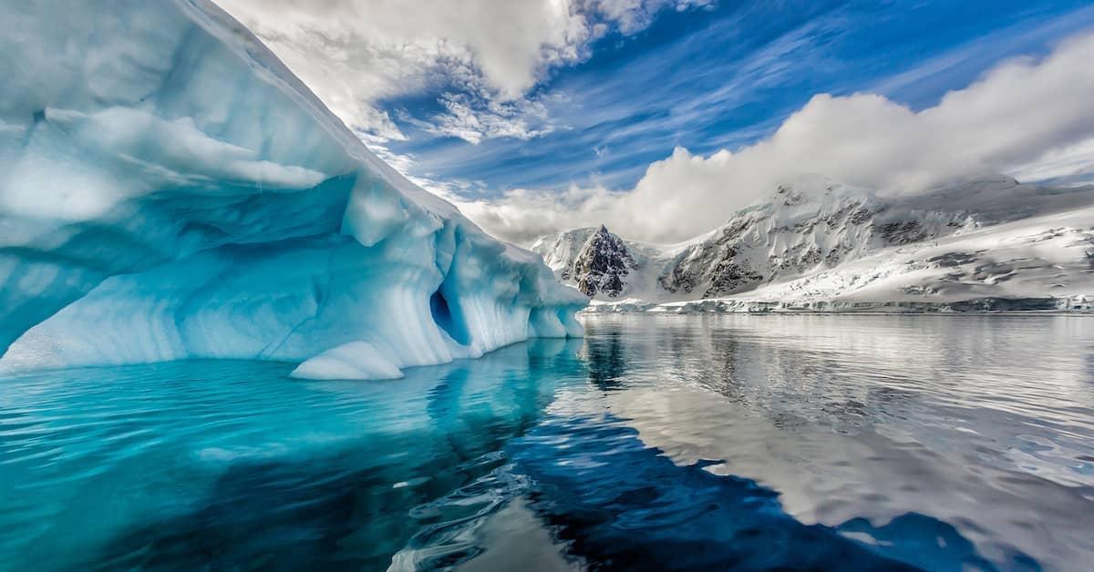 Mesmerizing image of iceberg floats in Andord Bay on Graham Land, Antarctica.