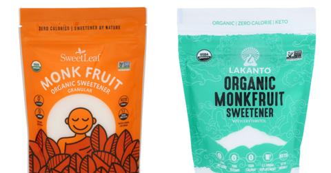 Two brands of monk fruit sweetener are pictured.