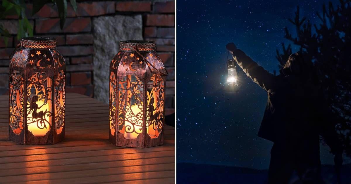 (L) Solar Outdoor Fairy Lanterns from Singingarden Store (Cover Image Source: Amazon) | (R) Woman walks into a garden with a fairy lantern (Representative Cover Image Source: Getty Images | Enes Evren)