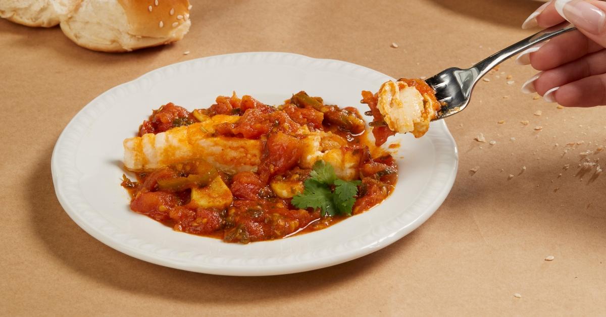 Fish cacciatore made with 3D-printed fish. 