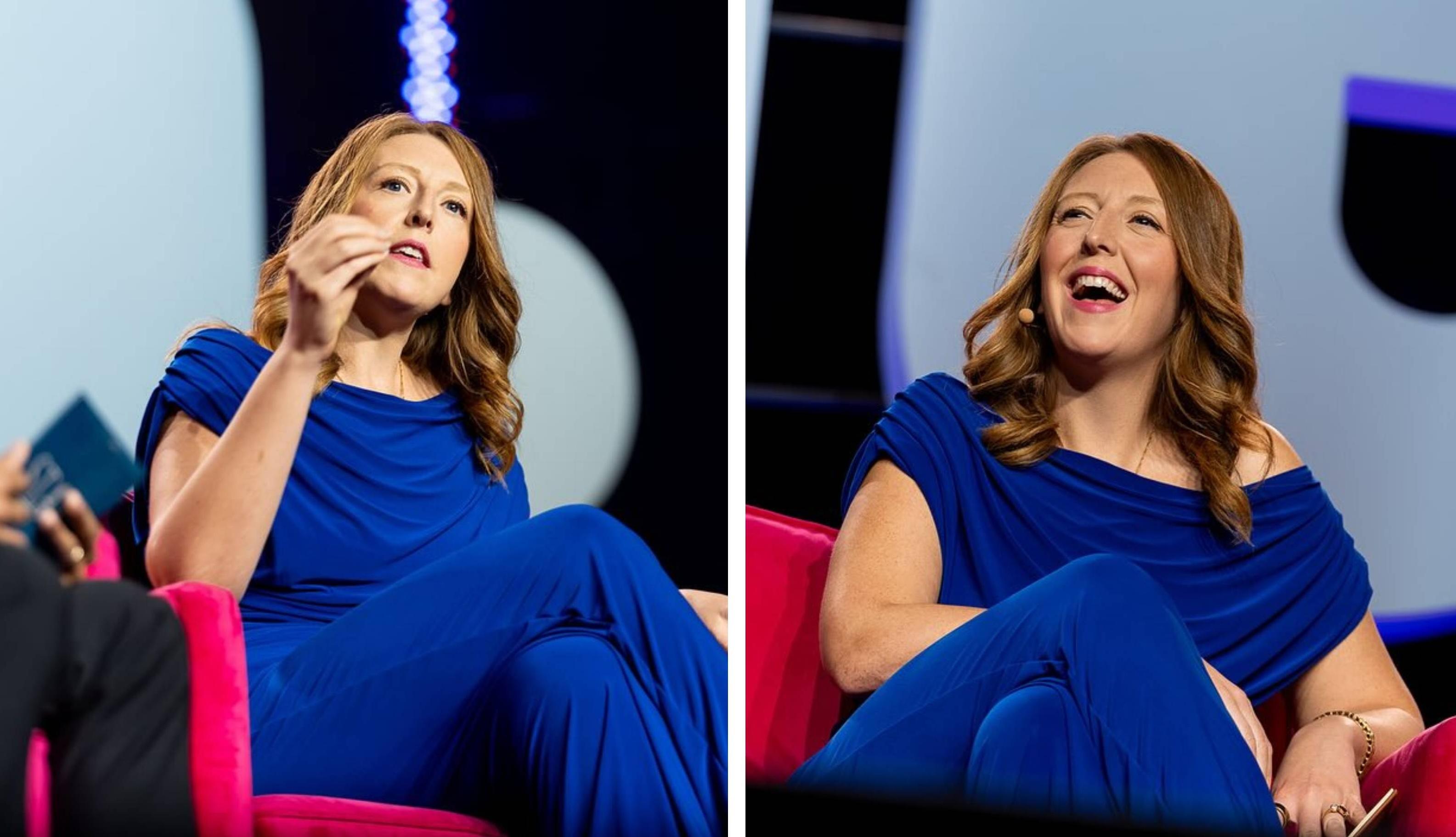 Casey Means is pictured on stage speaking at a HLTH conference in October 2024.