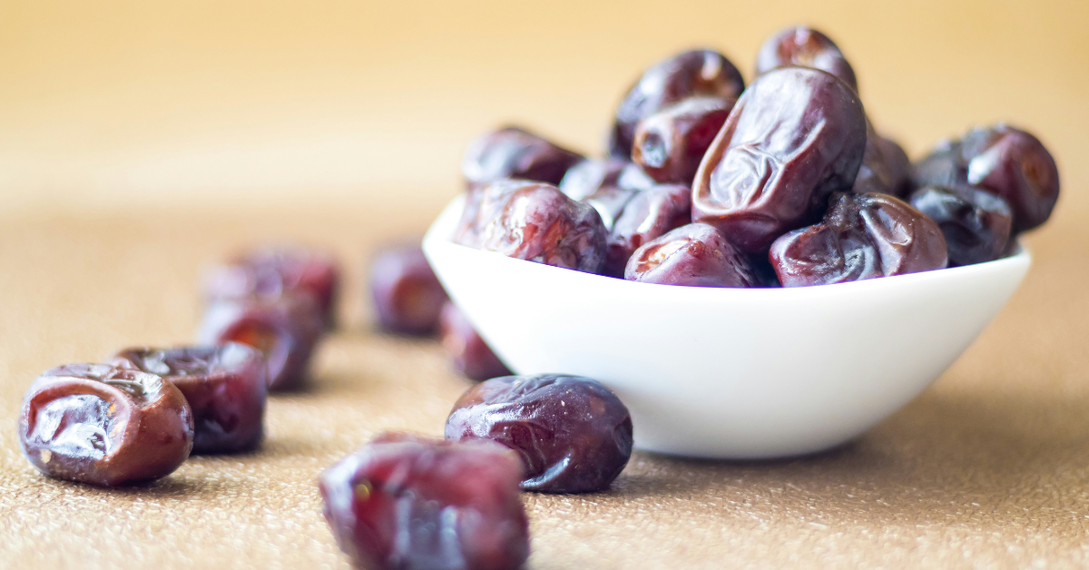 A close-up of a bowl of dates