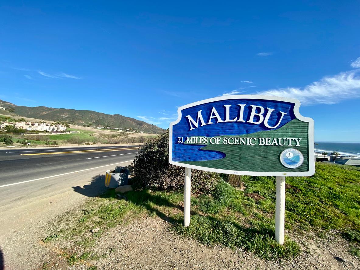 The Malibu sign along the highway in California