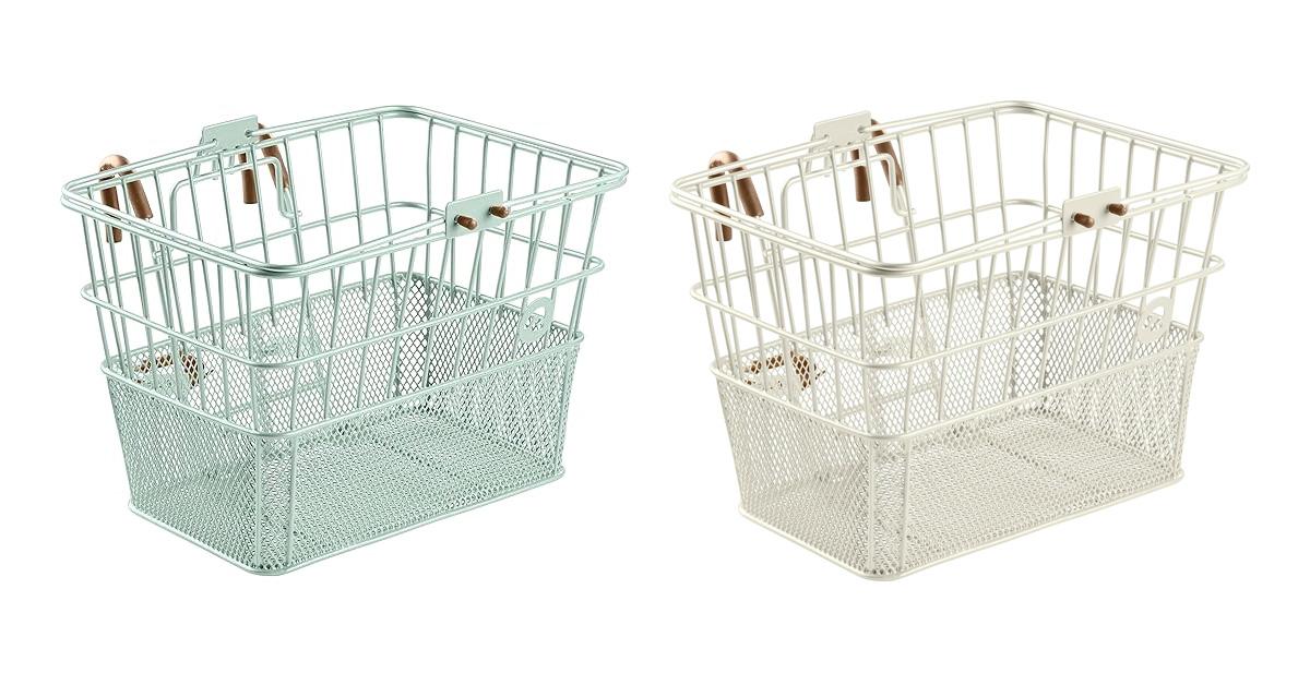 Steel bike baskets in mint and off white.