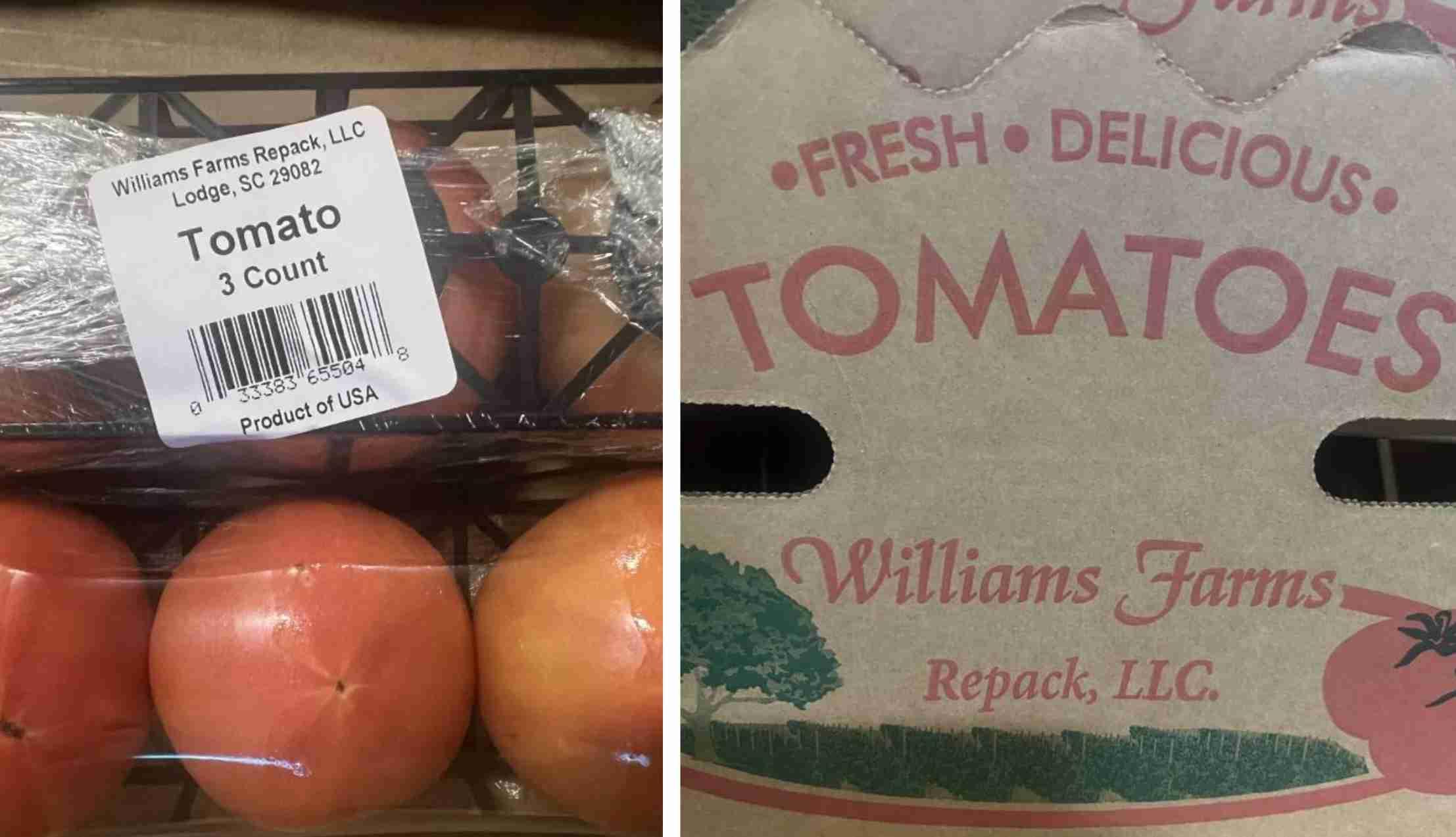 Two pictures depict the tomatoes that were recalled due to salmonella.
