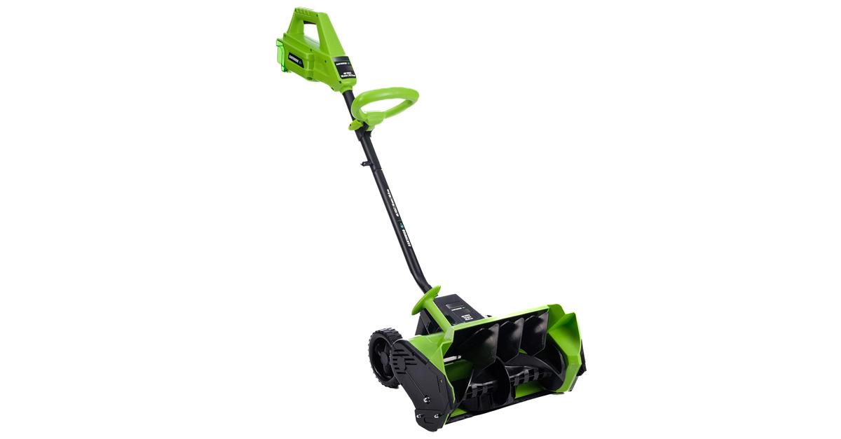 Earthwise power snow shovel in green and black