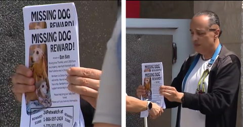 A blind man holds up a flyer for his missing dog