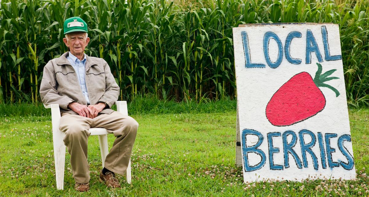 Man advertising local produce