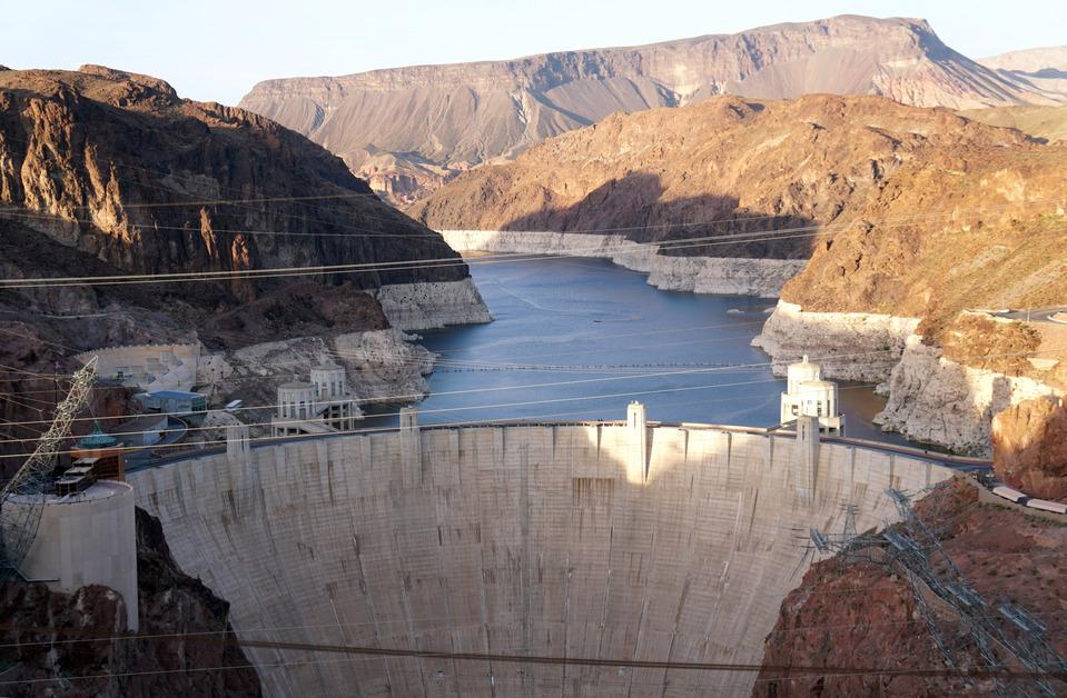 A stock photo of the Hoover Dam at Lake Mead.