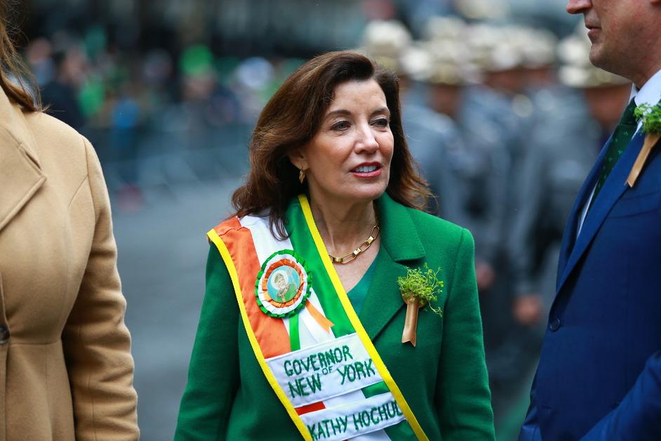 New York Governor Kathy Hochul walking in the St. Patrick's Day Parade on March 17, 2022.