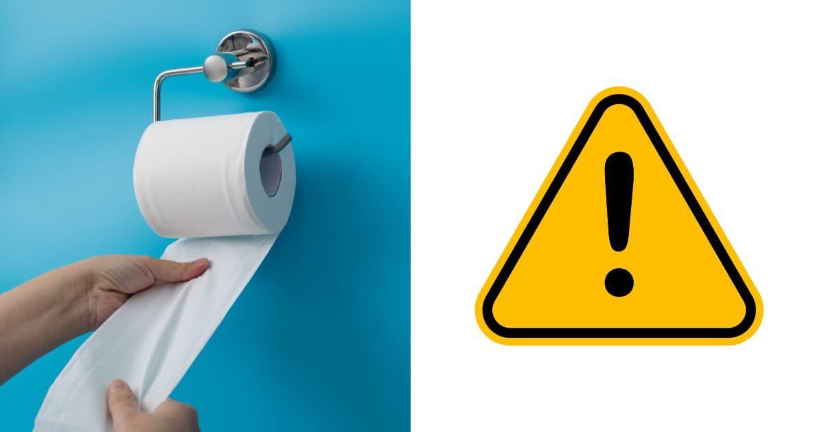 (L) A hand pulling toilet paper from the roll. (R) An illustration of the warning sign. (Representative Cover Image Source: Getty Images | (L) Baona, (R) A Mokhtari)