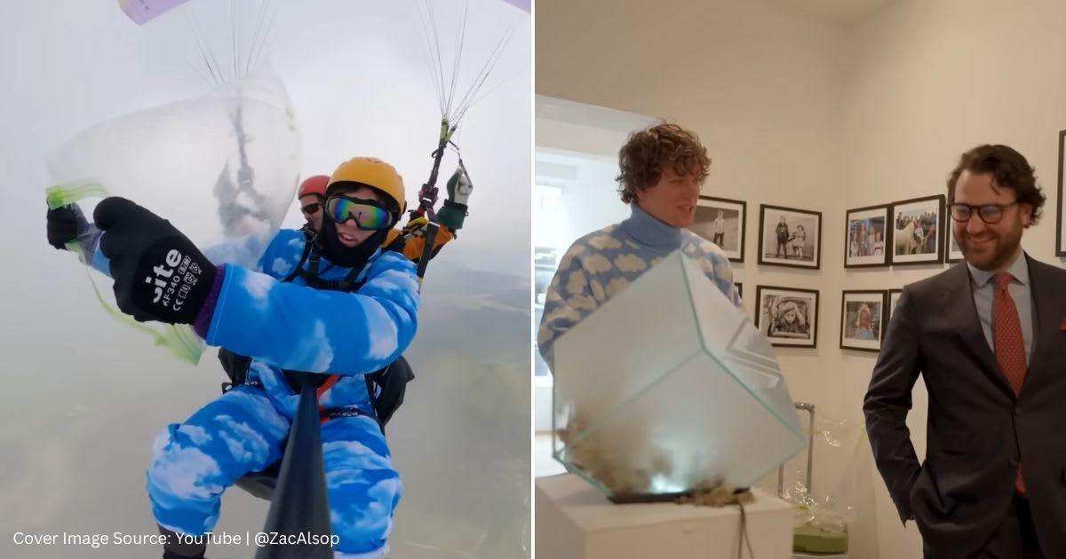 (L) A screenshot of a YouTuber capturing clouds. (R) The cloud displayed as a piece of art. (Cover Image Source: YouTube | @ZacAlsop)