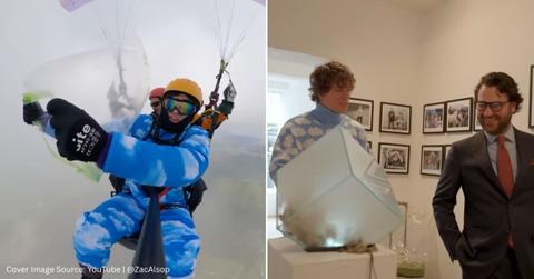 (L) A screenshot of a YouTuber capturing clouds. (R) The cloud displayed as a piece of art. (Cover Image Source: YouTube | @ZacAlsop)