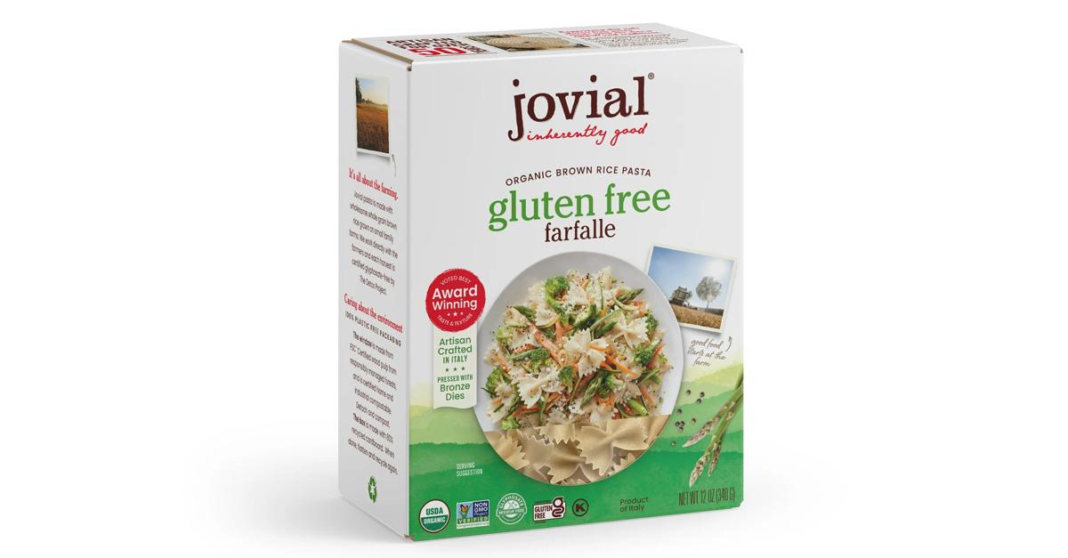 Jovial farfalle pasta in green and white box