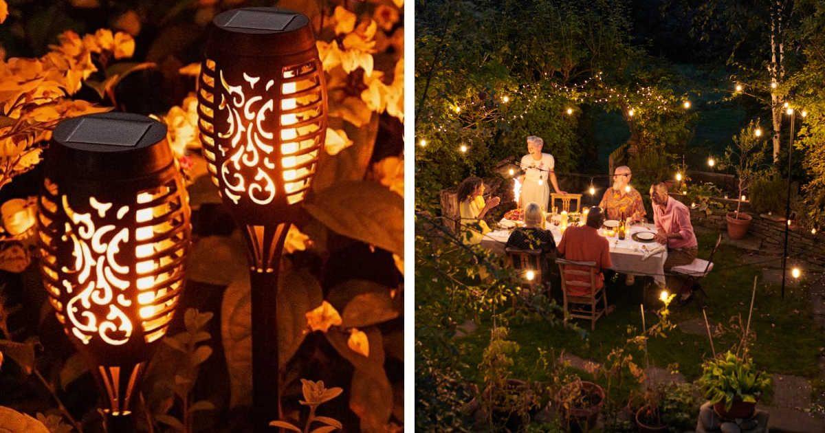 (L) Solar torch lights from MIUSIKIT Store. (Cover Image Source: Amazon) | (R) Outdoor garden lights and friends having a party. (Representative Cover Image Source: Getty Images | FlashPop)