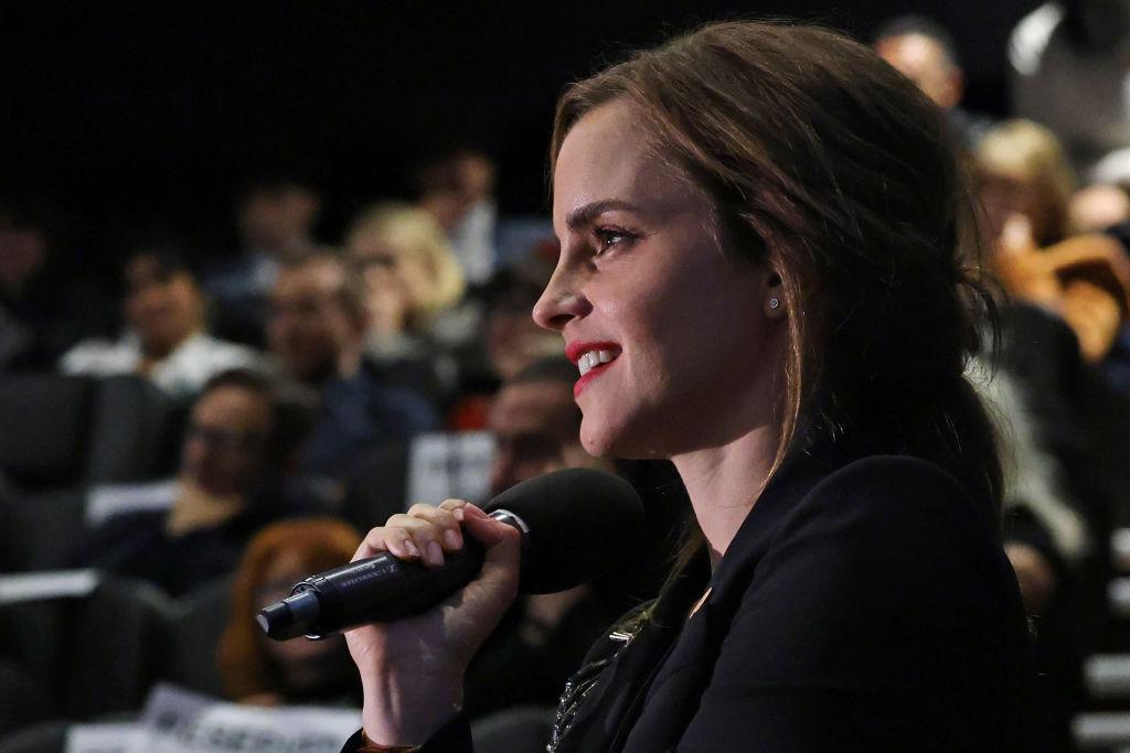 Emma Watson speaks during a Q&A at the premiere of "We Dare to Dream" at Cineworld Leicester Square in Nov. 2023 in London.