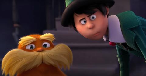 In this screenshot from The Lorax, the titular character and the Once-Ler observe the last tree falling.