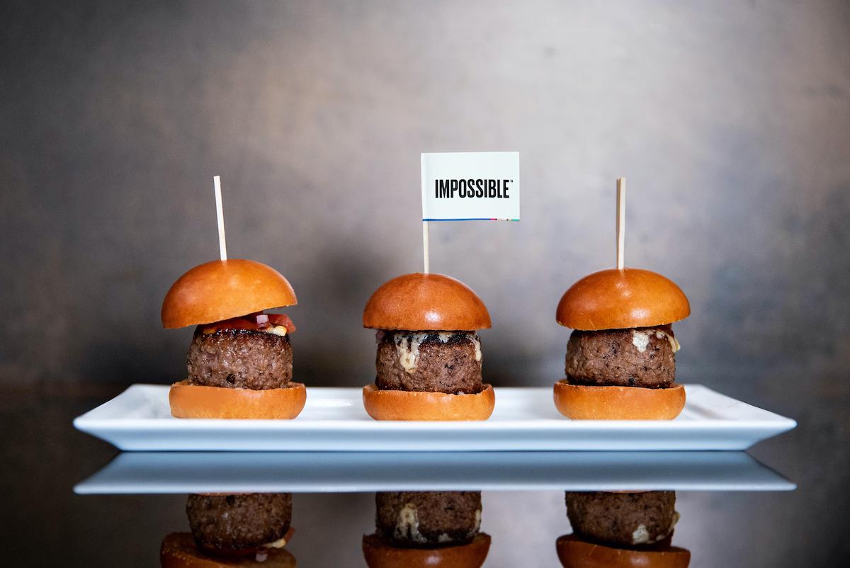 Picture of three Impossible Burger sliders on a plate. 