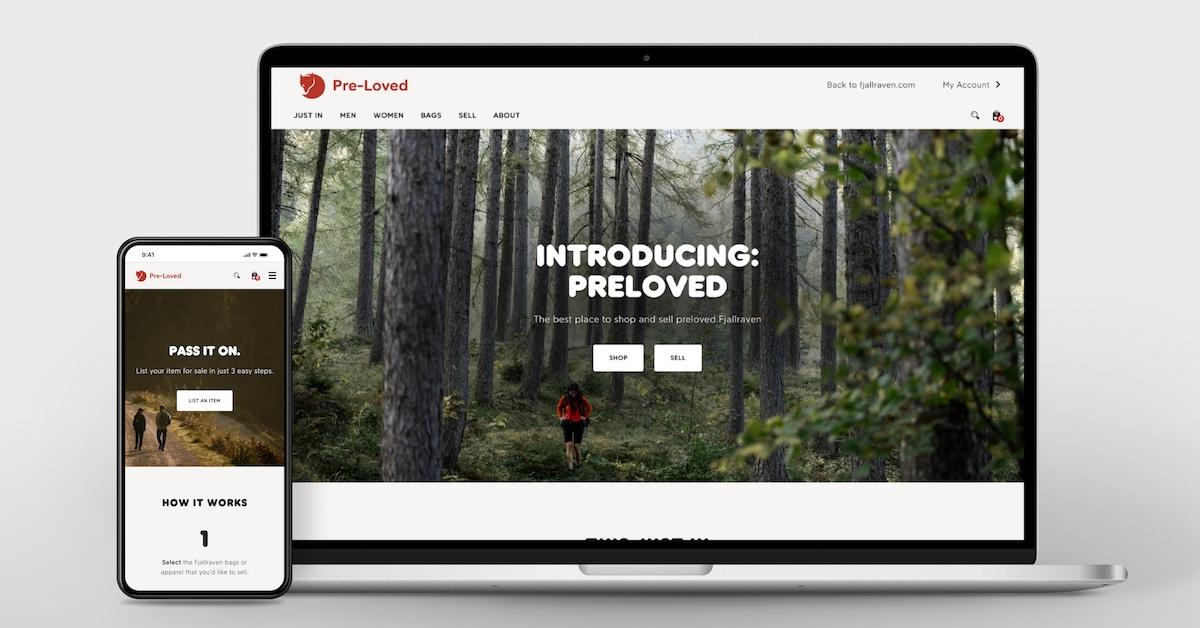 Fjällräven's Fjällräven Pre-Loved webpage on computer and phone