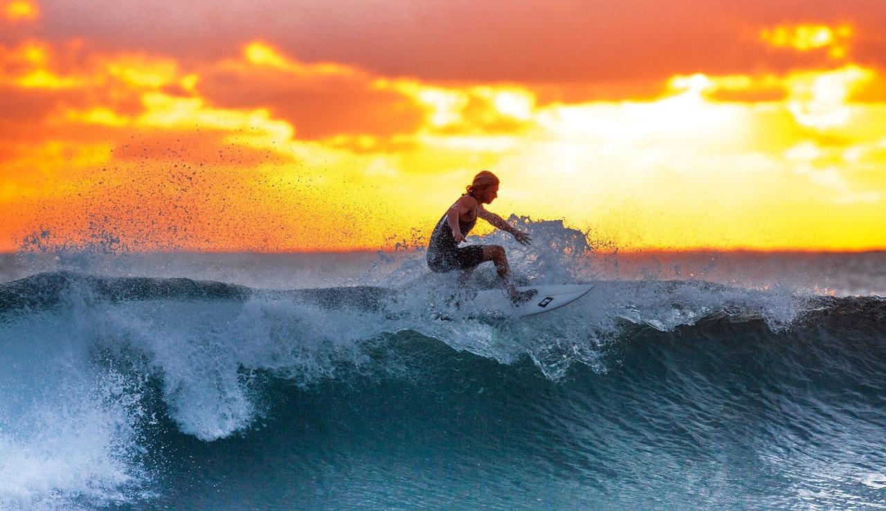 surfer wave sunset the indian ocean