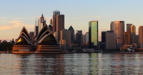 sydney opera house harbor city sunset