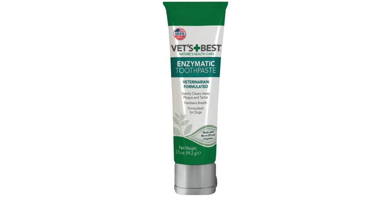 dog toothpaste in a green and white tube