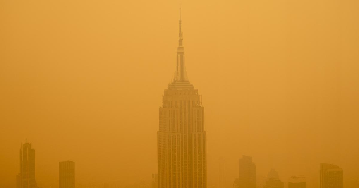 Photo of the Empire State Building on June 6, 2023, when the Canada wildfire smoke was visible.