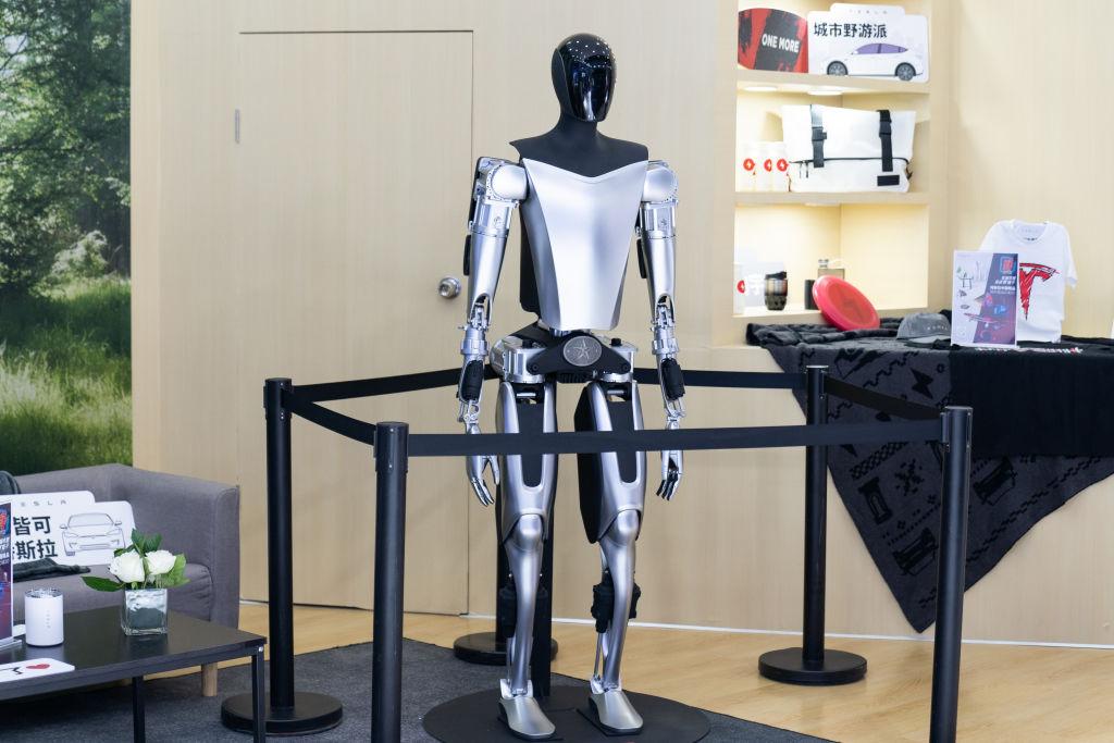 Tesla's Optimus humanoid robot, seen on display during the 2023 China International Fair for Trade Services in September 2023, was not the robot responsible for the reported attack of a Tesla engineer.