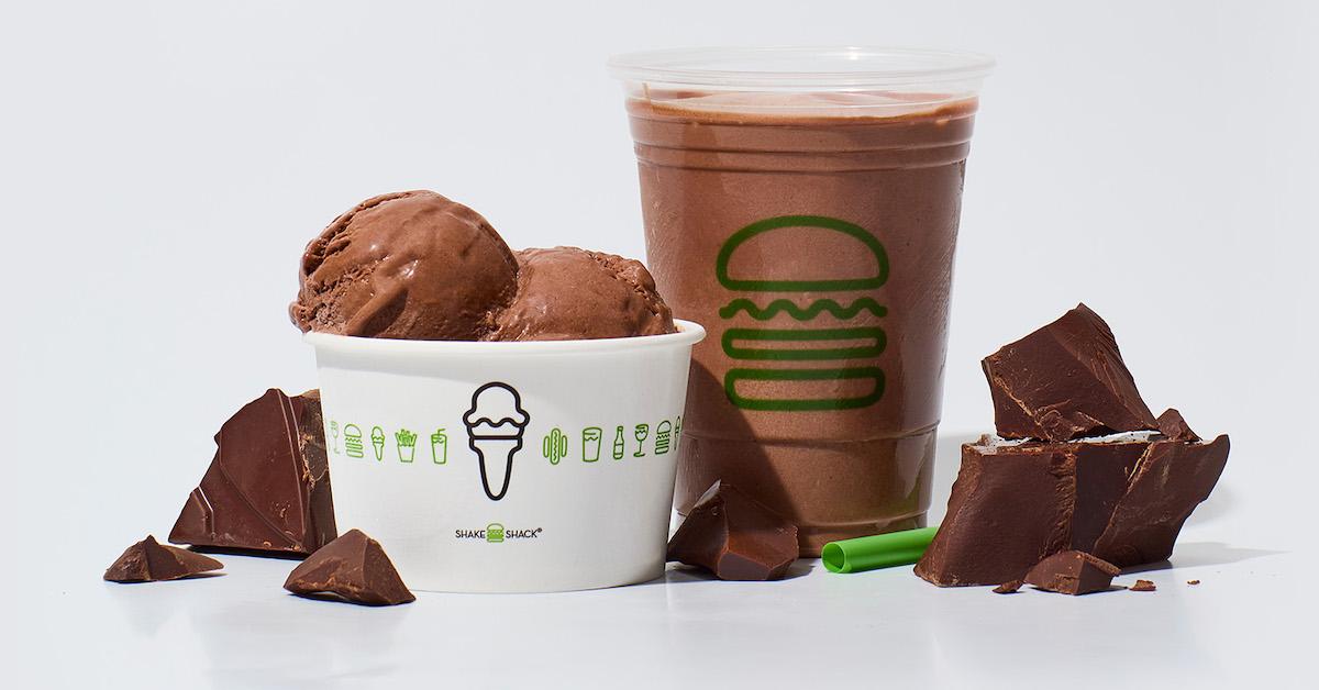 Shake Shack's new vegan dessert options surrounded by bits of chocolate.